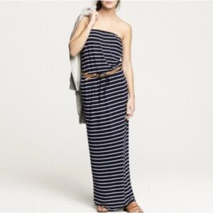 J. Crew Navy Striped Maxi Strapless Dress